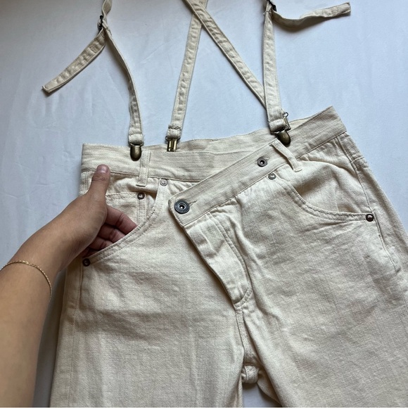 NIKO AND ivory cream denim slim leg cropped overall straps jeans - Picture 3 of 7